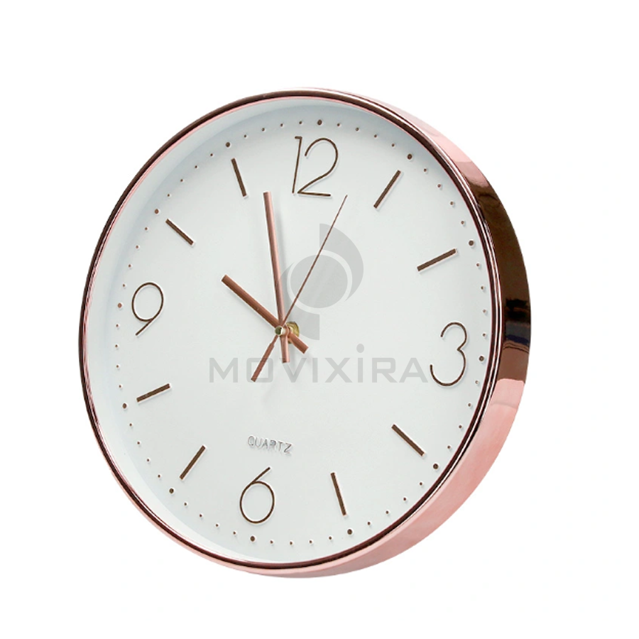 Relógio de Parede Metálico Cor Rosa Dourado