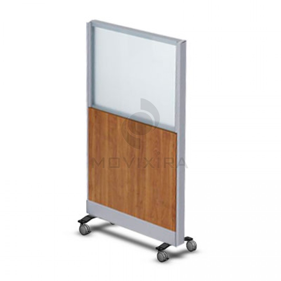 Biombo Misto em Vidro e Melamina com Rodas