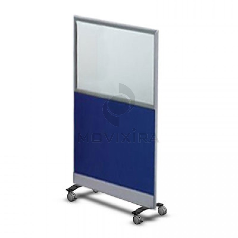Biombo Misto em Vidro e Tecido com Rodas